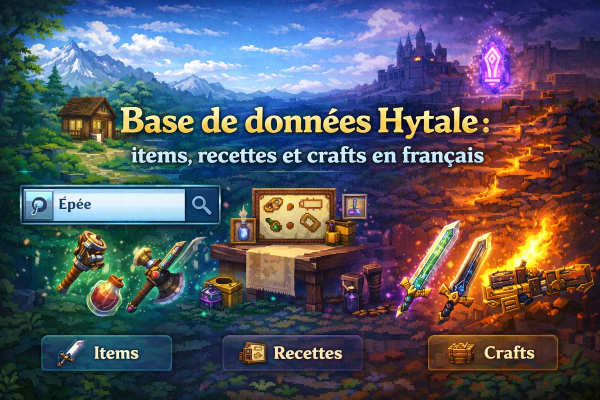 Base de données Hytale : items, recettes et crafts en français